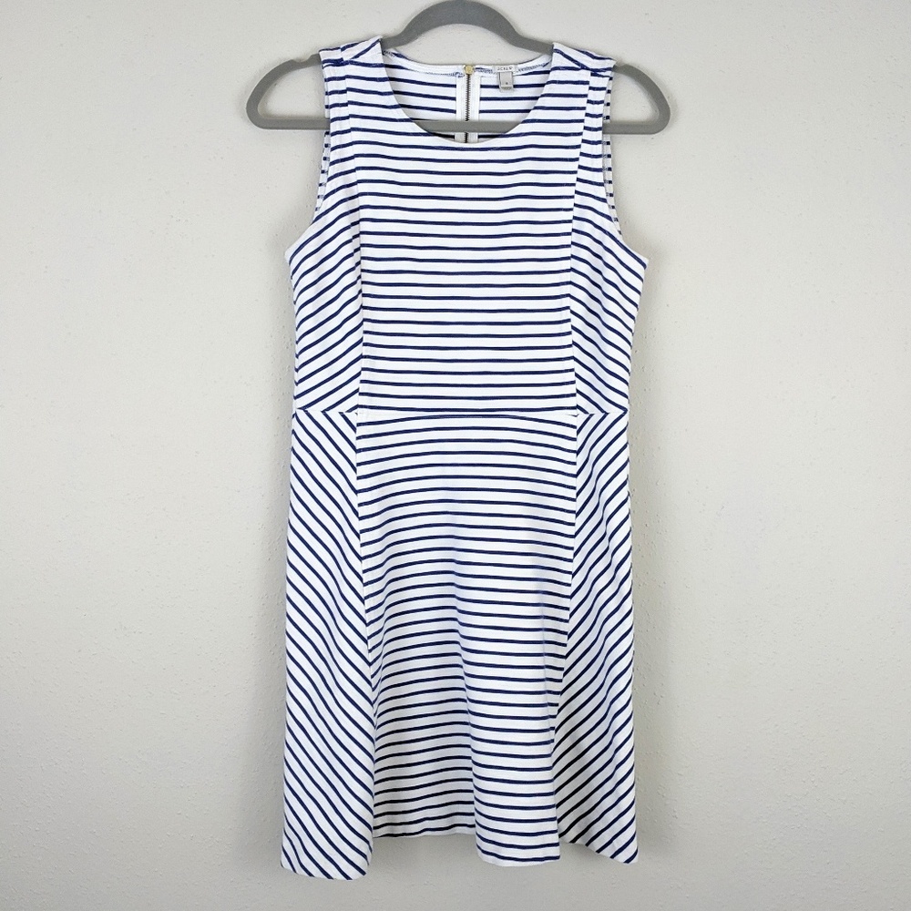 J. Crew White Navy Stripes Ponte Dress 8 NWOT